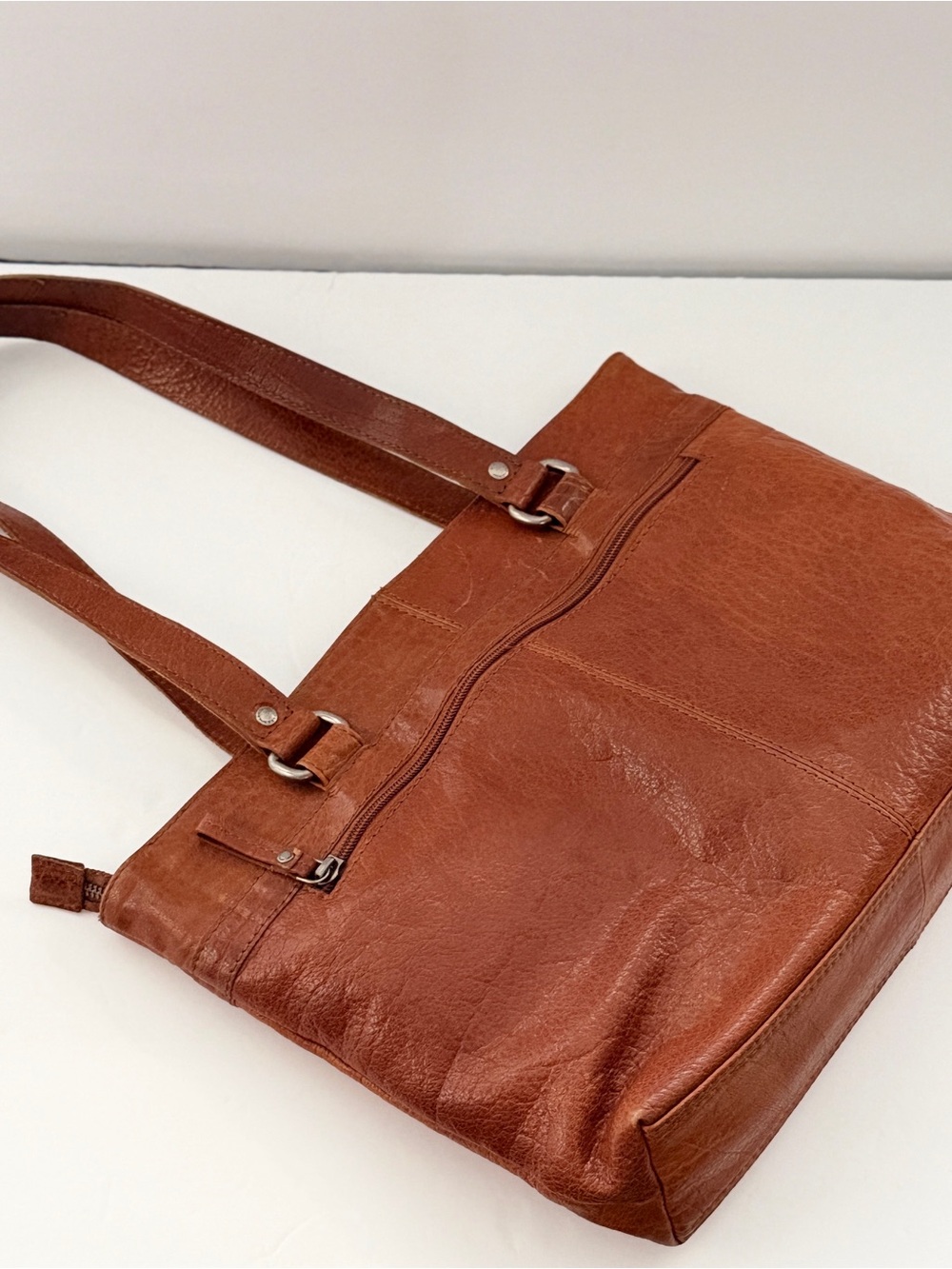 SPIKES & SPARROW Leather Laptop Bag Shoulder Tote Purse zip in Brandy Cognac - Picture 13 of 15